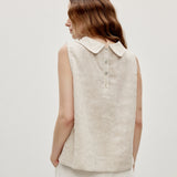 100% Linen Sleeveless Soft-Fold Collar Top