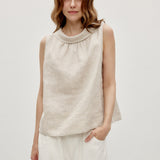 100% Linen Sleeveless Soft-Fold Collar Top