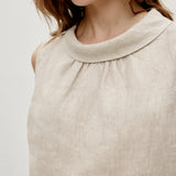 100% Linen Sleeveless Soft-Fold Collar Top