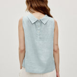 100% Linen Sleeveless Soft-Fold Collar Top