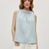 100% Linen Sleeveless Soft-Fold Collar Top