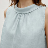 100% Linen Sleeveless Soft-Fold Collar Top