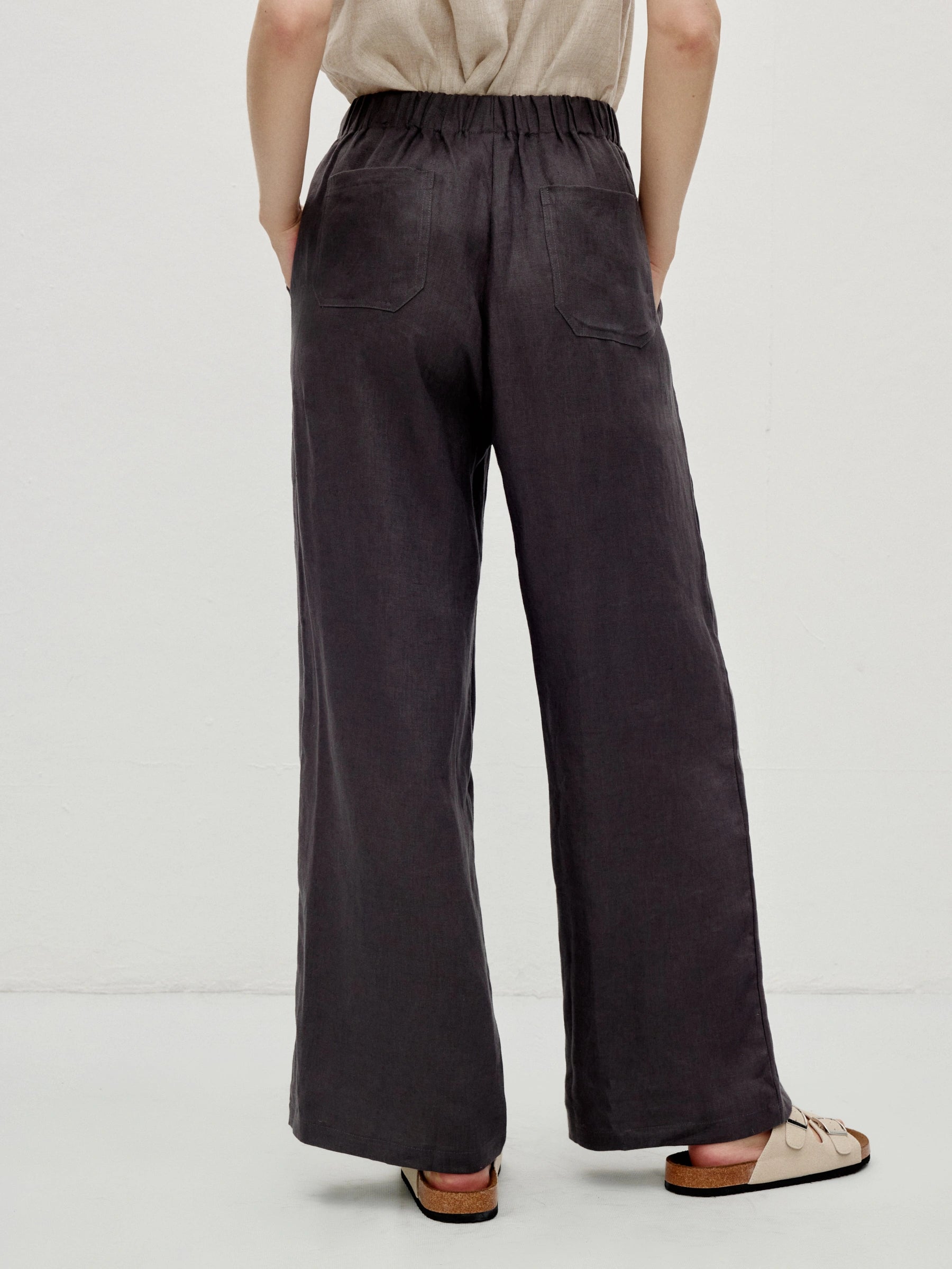 100% Linen Elastic Waist Straight Leg Pants