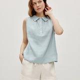 100% Linen Sleeveless Soft-Fold Collar Top