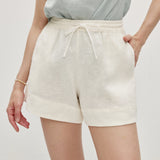 100% Linen Side Pocket Drawstring Shorts