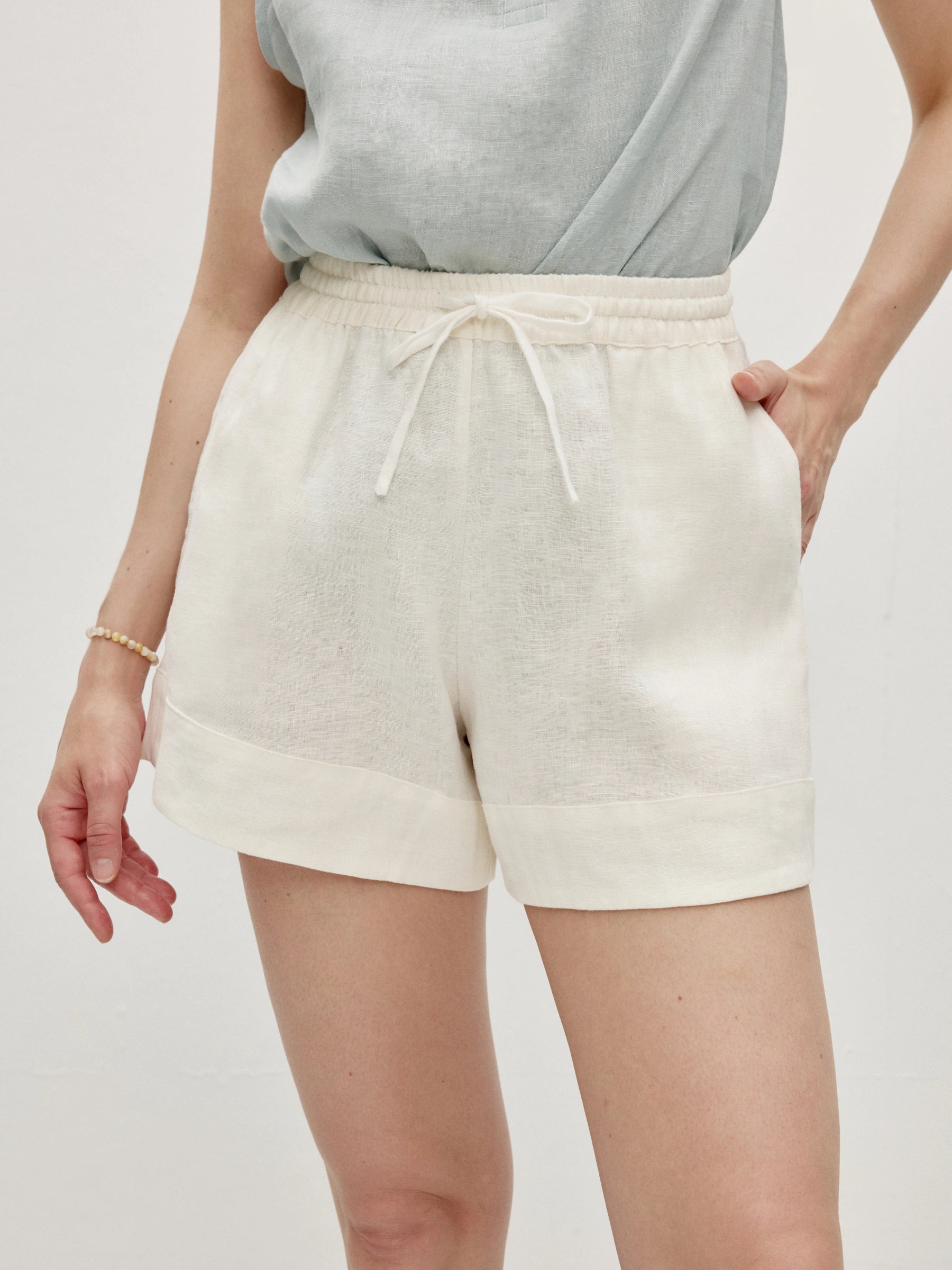 Drawstring Linen Short Set 100% Linen Side Pocket Drawstring Shorts – Linen Still