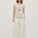 100% Linen Panel Detail Elastic Back Wide Leg Pants
