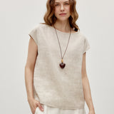100% Linen Cap Sleeve Pullover Blouse