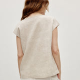 100% Linen Cap Sleeve Pullover Blouse
