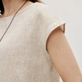 100% Linen Cap Sleeve Pullover Blouse