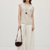 100% Linen Panel Detail Elastic Back Wide Leg Pants