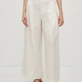 100% Linen Panel Detail Elastic Back Wide Leg Pants