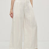 100% Linen Panel Detail Elastic Back Wide Leg Pants