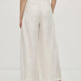 100% Linen Panel Detail Elastic Back Wide Leg Pants