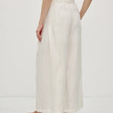 100% Linen Panel Detail Elastic Back Wide Leg Pants