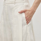 100% Linen Panel Detail Elastic Back Wide Leg Pants