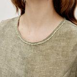 100% Linen Hand-Beaded Shell Neckline Sleeveless Tank Top with Waist Tie