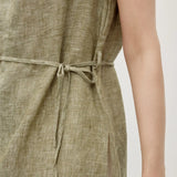 100% Linen Hand-Beaded Shell Neckline Sleeveless Tank Top with Waist Tie