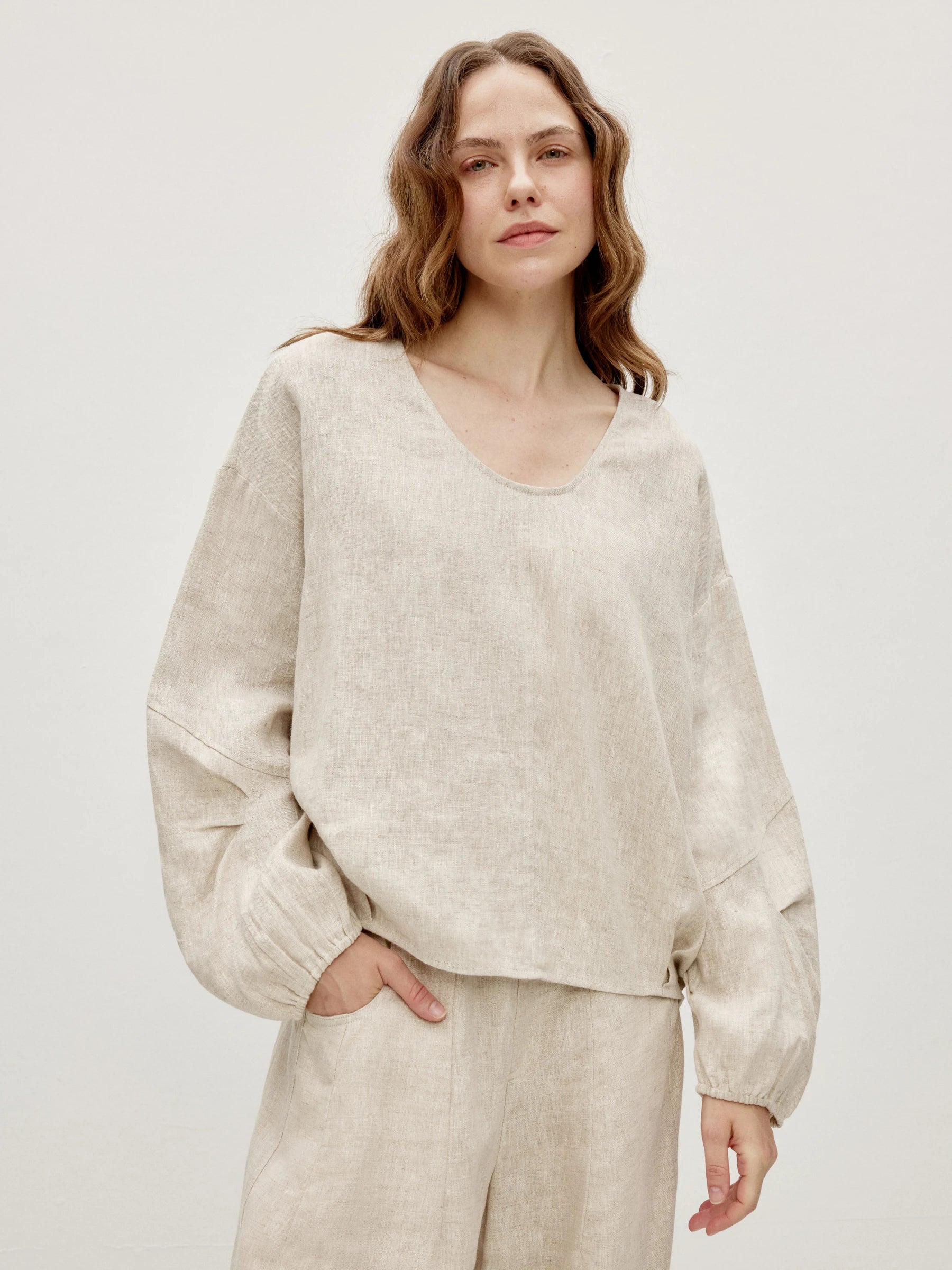 100% Elasticated Cuffs Blouse & Cropped Pants Set