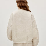 100% Linen U-Neck Elasticated Cuffs Pleated Long Sleeve Blouse