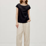 100% Linen Slant Pocket Elastic Waist Cropped Pants