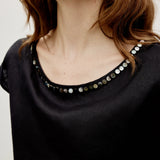 100% Linen Shell Bead Neckline Cap Sleeve Blouse