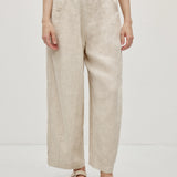 100% Linen Slant Pocket Elastic Waist Cropped Pants