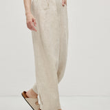 100% Linen Slant Pocket Elastic Waist Cropped Pants
