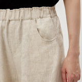 100% Linen Slant Pocket Elastic Waist Cropped Pants