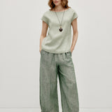 100% Linen Cap Sleeve Pullover Blouse