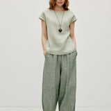 100% Elastic Trim Side Pocket Wide Leg Cropped Pants