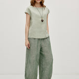 100% Elastic Trim Side Pocket Wide Leg Cropped Pants