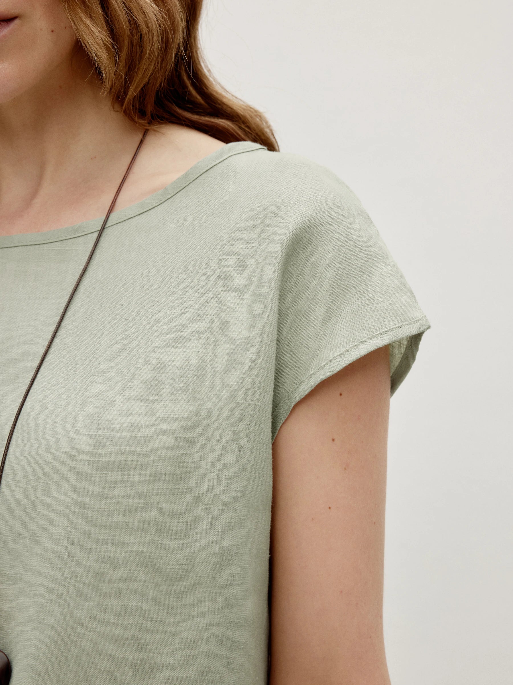 100% Linen Cap Sleeve Pullover Blouse