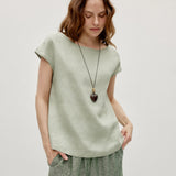 100% Linen Cap Sleeve Pullover Blouse