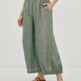 100% Elastic Trim Side Pocket Wide Leg Cropped Pants