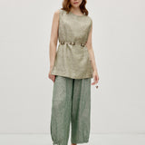 100% Linen Pullover Sleeveless Tank Top with Waist Rope