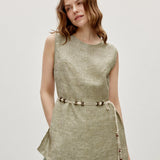 100% Linen Pullover Sleeveless Tank Top with Waist Rope