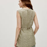 100% Linen Pullover Sleeveless Tank Top with Waist Rope