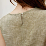 100% Linen Pullover Sleeveless Tank Top with Waist Rope