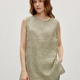 100% Linen Pullover Sleeveless Tank Top with Waist Rope