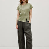 100% Linen Slant Pocket Elastic Waist Cropped Pants