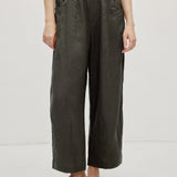 100% Linen Slant Pocket Elastic Waist Cropped Pants