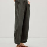 100% Linen Slant Pocket Elastic Waist Cropped Pants