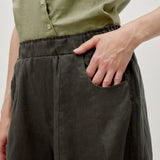 100% Linen Slant Pocket Elastic Waist Cropped Pants