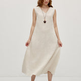 100% Linen V-neck Beach Sleeveless Dress