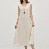 100% Linen V-neck Beach Sleeveless Dress