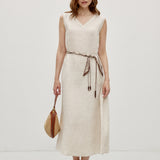 100% Linen V-neck Beach Sleeveless Dress