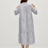 Linen Cotton Ruffle Trim Half Sleeve Layered Maxi Dress