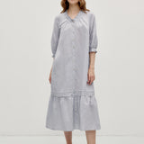 Linen Cotton Ruffle Trim Half Sleeve Layered Maxi Dress
