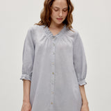 Linen Cotton Ruffle Trim Half Sleeve Layered Maxi Dress